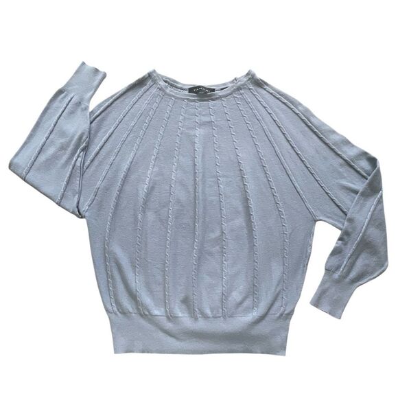 TAHARI Gray lavender undertone Cable Knit Sweater, light batwing 3/4 sleeve M/L - Picture 6 of 9